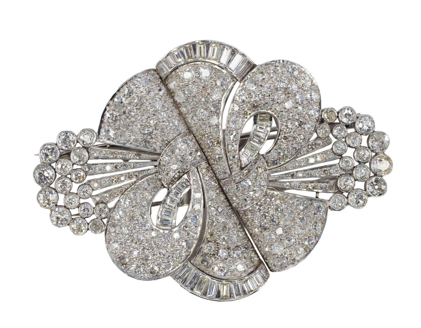 Art Deco Platinum Convertible Diamond Double Clip Brooch