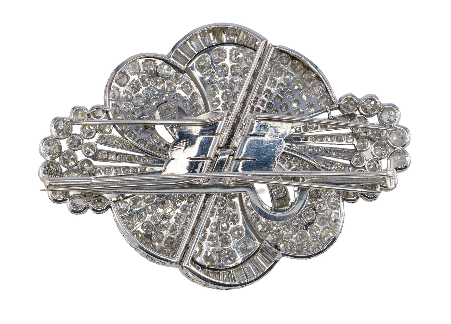 Art Deco Platinum Convertible Diamond Double Clip Brooch
