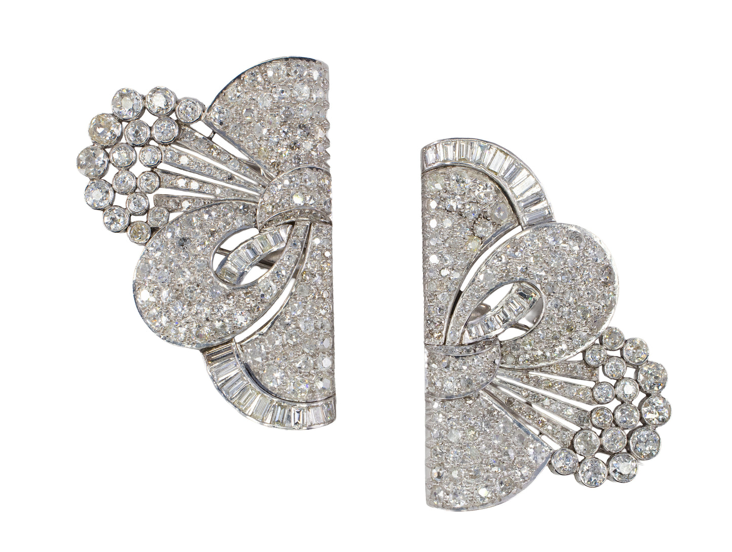 Art Deco Platinum Convertible Diamond Double Clip Brooch