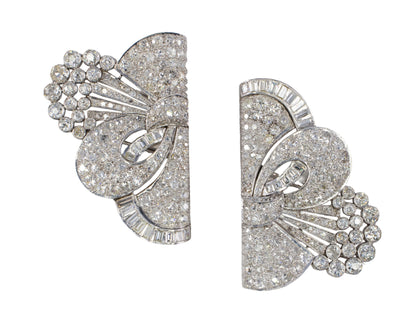 Art Deco Platinum Convertible Diamond Double Clip Brooch