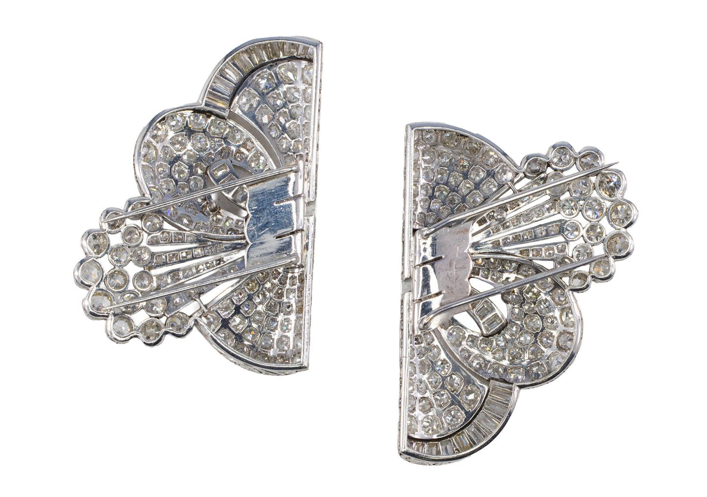 Art Deco Platinum Convertible Diamond Double Clip Brooch