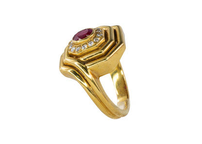 Octagonal Frame Diamond and Ruby Ring
