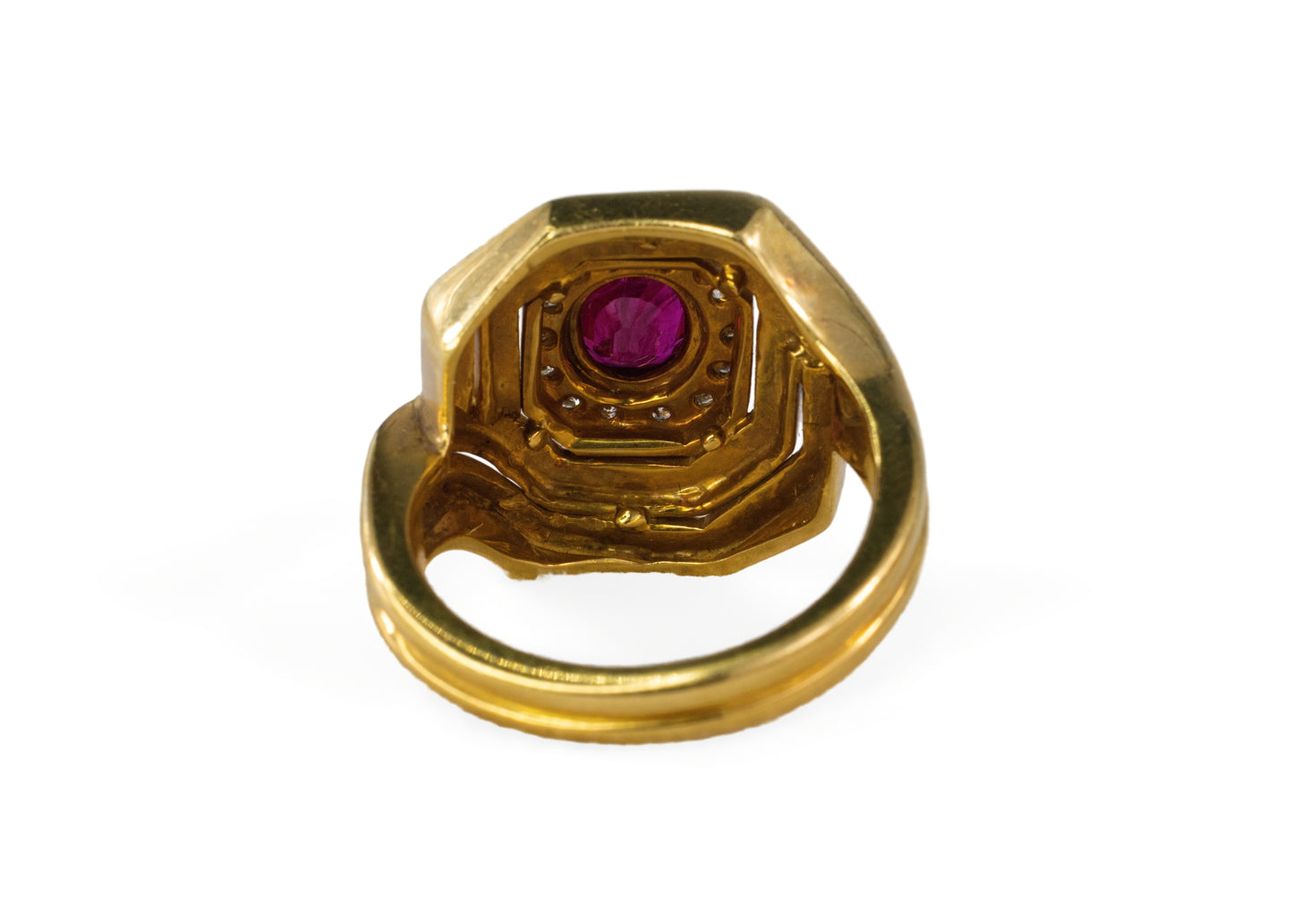 Octagonal Frame Diamond and Ruby Ring