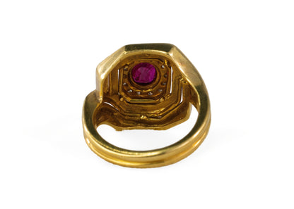 Octagonal Frame Diamond and Ruby Ring
