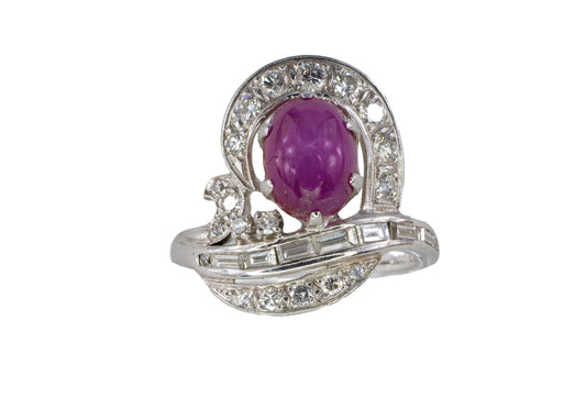 Platinum Star Ruby and Diamond Bypass Ring