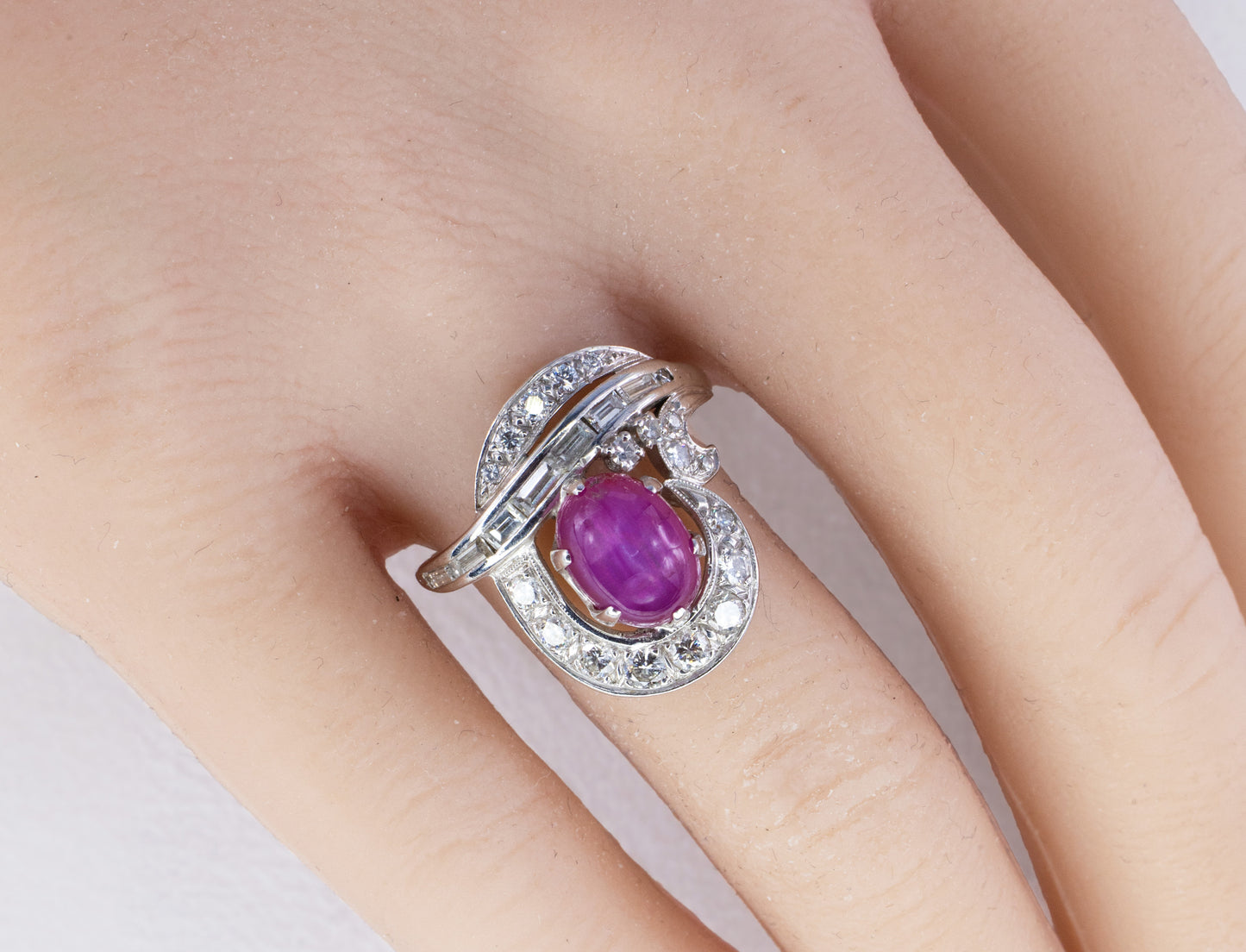 Platinum Star Ruby and Diamond Bypass Ring