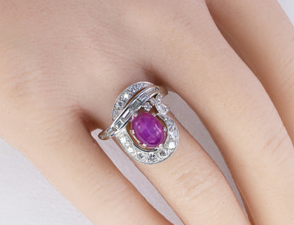 Platinum Star Ruby and Diamond Bypass Ring