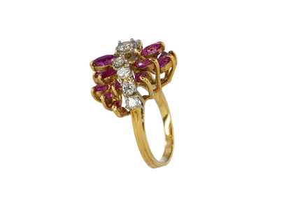 Marquise Ruby and Diamond Cluster Cocktail Ring