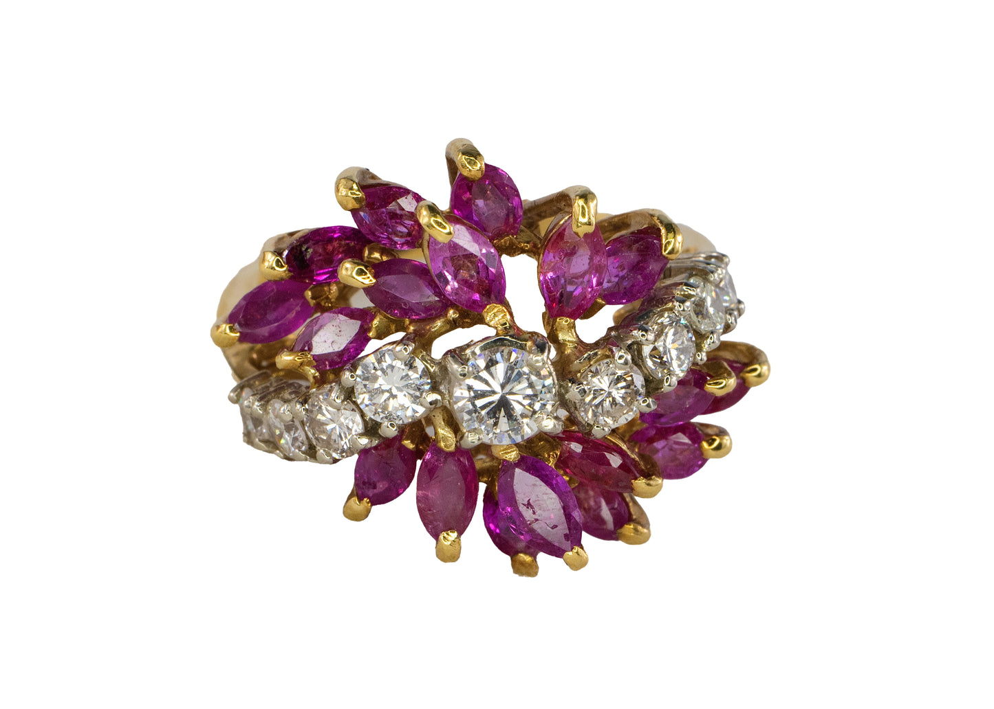 Marquise Ruby and Diamond Cluster Cocktail Ring