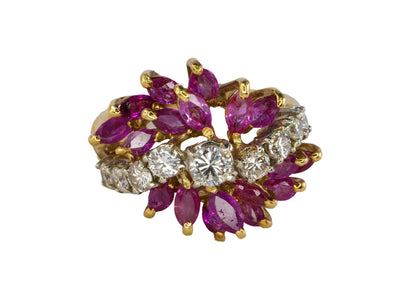 Marquise Ruby and Diamond Cluster Cocktail Ring