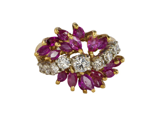 Marquise Ruby and Diamond Cluster Cocktail Ring