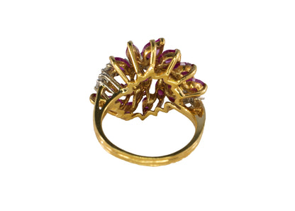 Marquise Ruby and Diamond Cluster Cocktail Ring