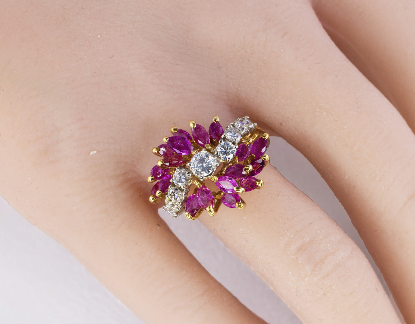 Marquise Ruby and Diamond Cluster Cocktail Ring