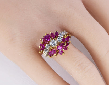 Marquise Ruby and Diamond Cluster Cocktail Ring