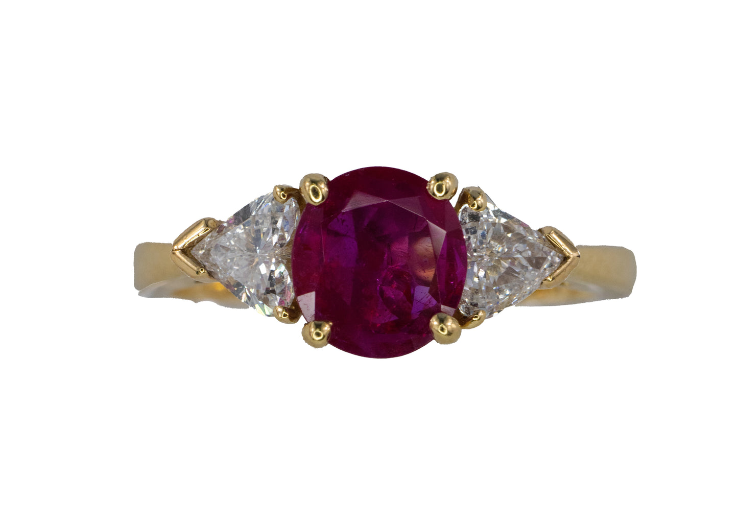 Three Stone Ruby and Heart-Shaped Diamond Ring