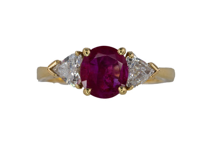 Three Stone Ruby and Heart-Shaped Diamond Ring