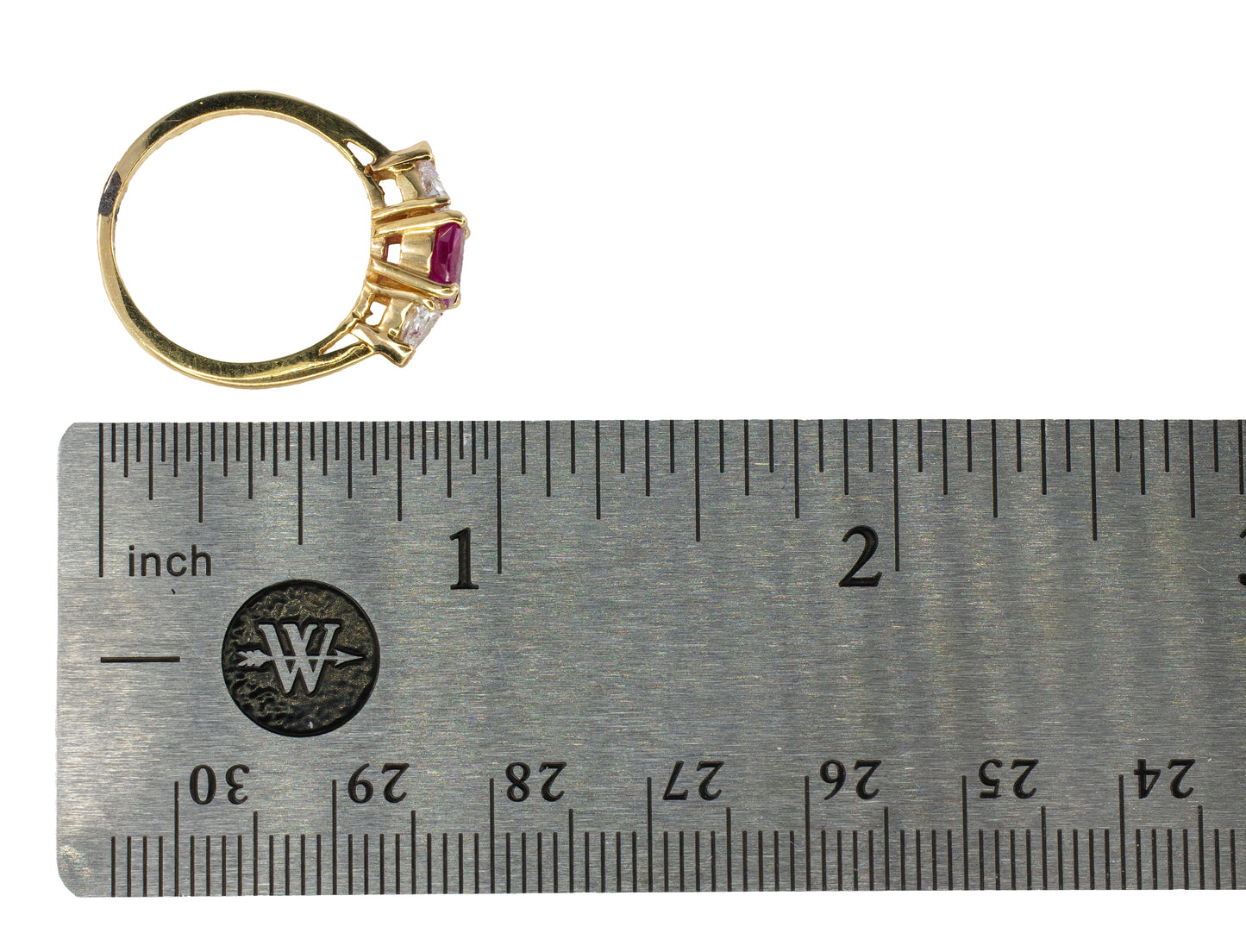 Three Stone Ruby and Heart-Shaped Diamond Ring