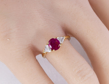 Three Stone Ruby and Heart-Shaped Diamond Ring