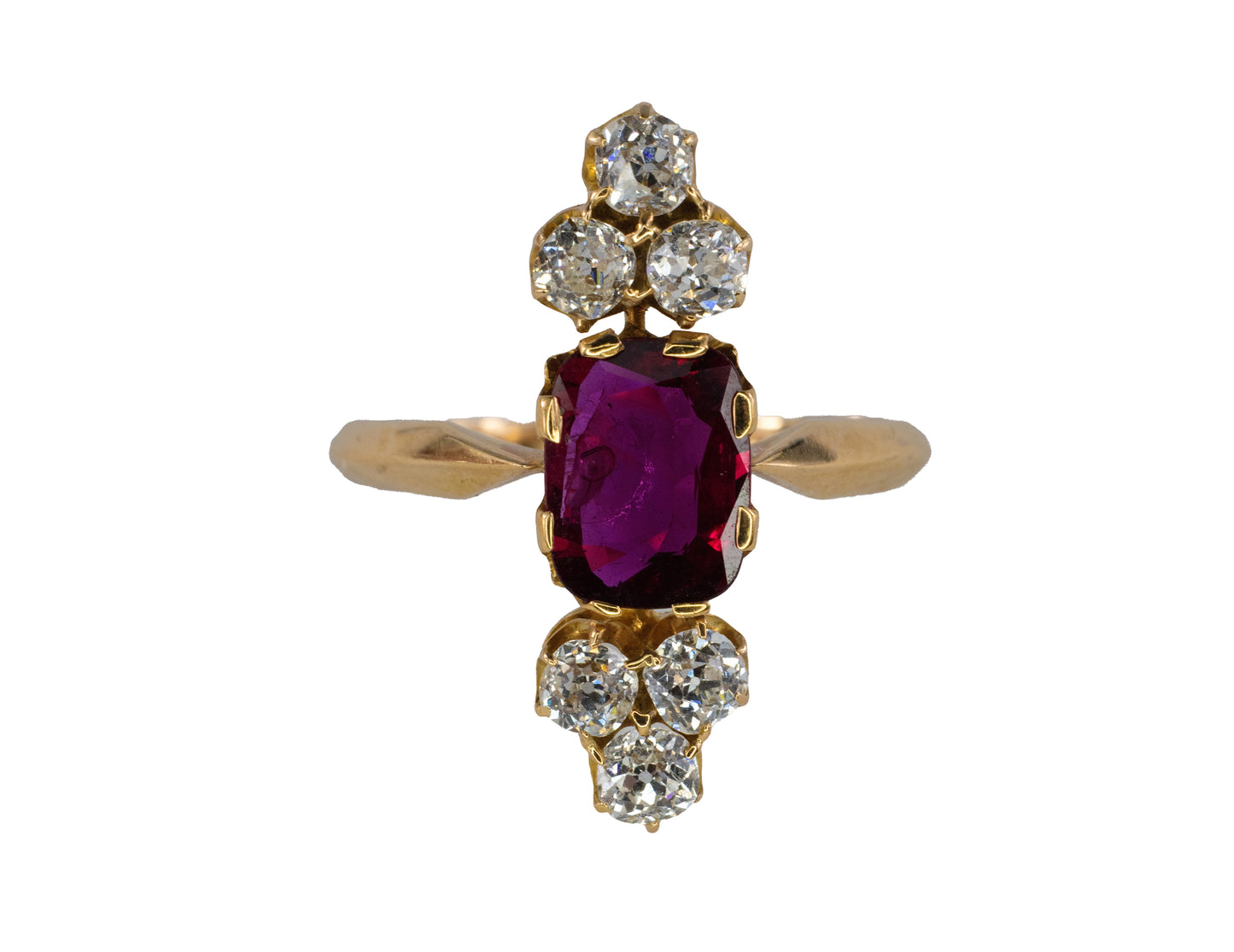 Radiant-Cut Ruby and Diamond Vertical Ring