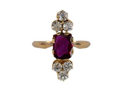 Radiant-Cut Ruby and Diamond Vertical Ring