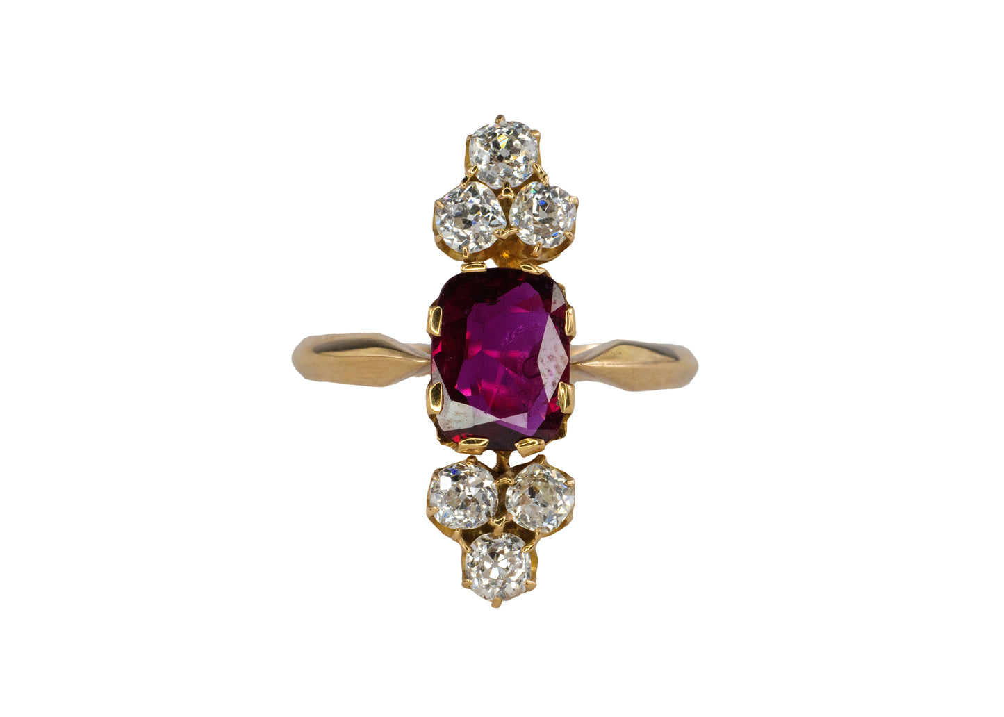 Radiant-Cut Ruby and Diamond Vertical Ring