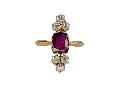 Radiant-Cut Ruby and Diamond Vertical Ring