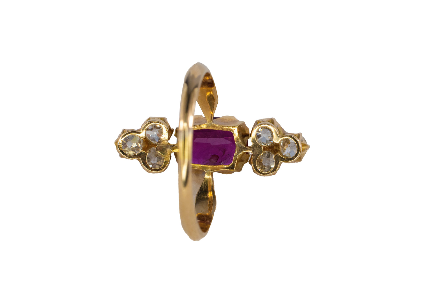 Radiant-Cut Ruby and Diamond Vertical Ring