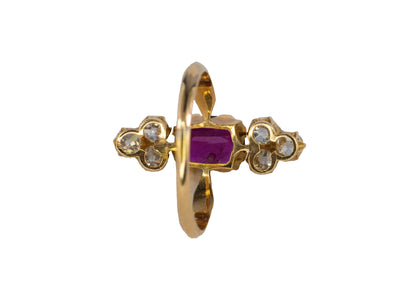 Radiant-Cut Ruby and Diamond Vertical Ring