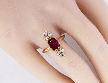 Radiant-Cut Ruby and Diamond Vertical Ring