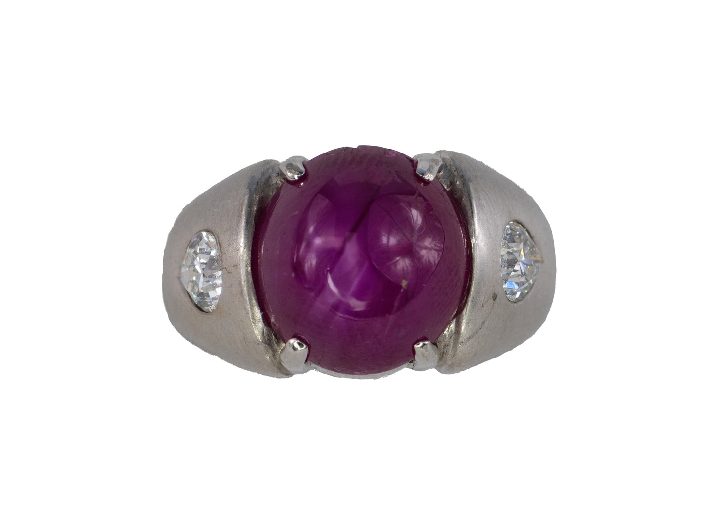 White Gold Cabochon Ruby and Pear-Cut Diamond Gypsy Ring