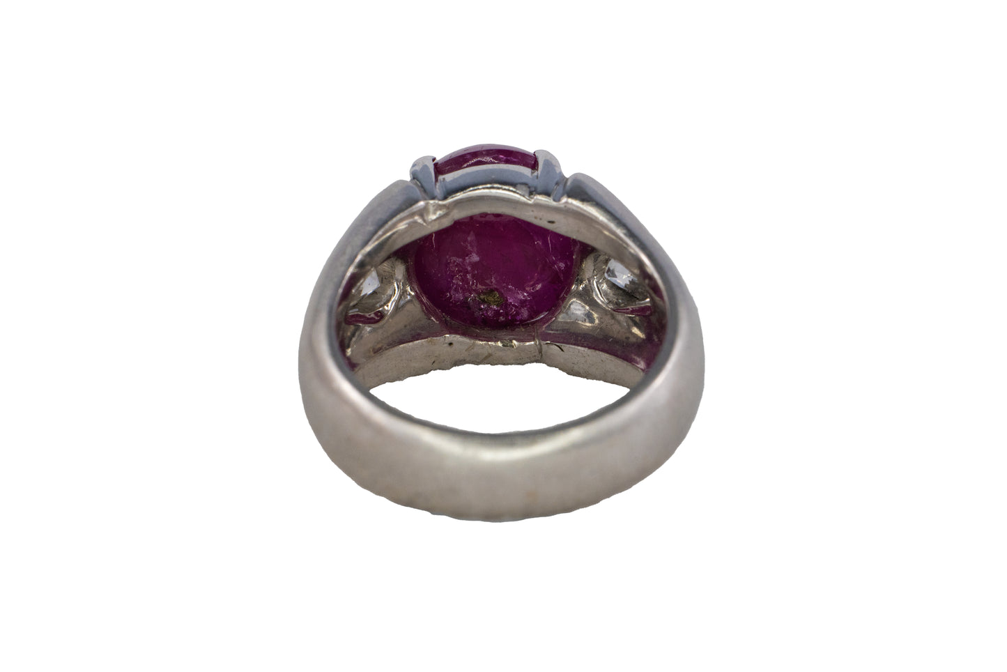 White Gold Cabochon Ruby and Pear-Cut Diamond Gypsy Ring