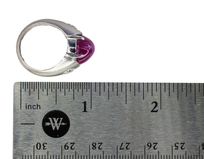 White Gold Cabochon Ruby and Pear-Cut Diamond Gypsy Ring