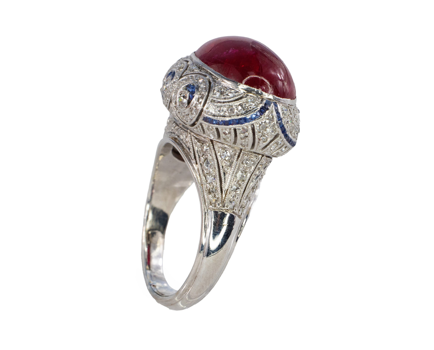 Cabochon Ruby & Sapphire Pave Diamond Ring