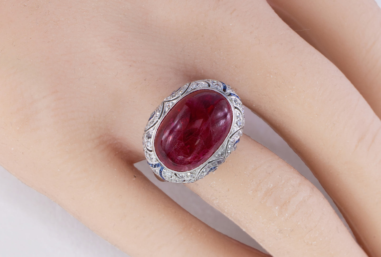 Cabochon Ruby & Sapphire Pave Diamond Ring