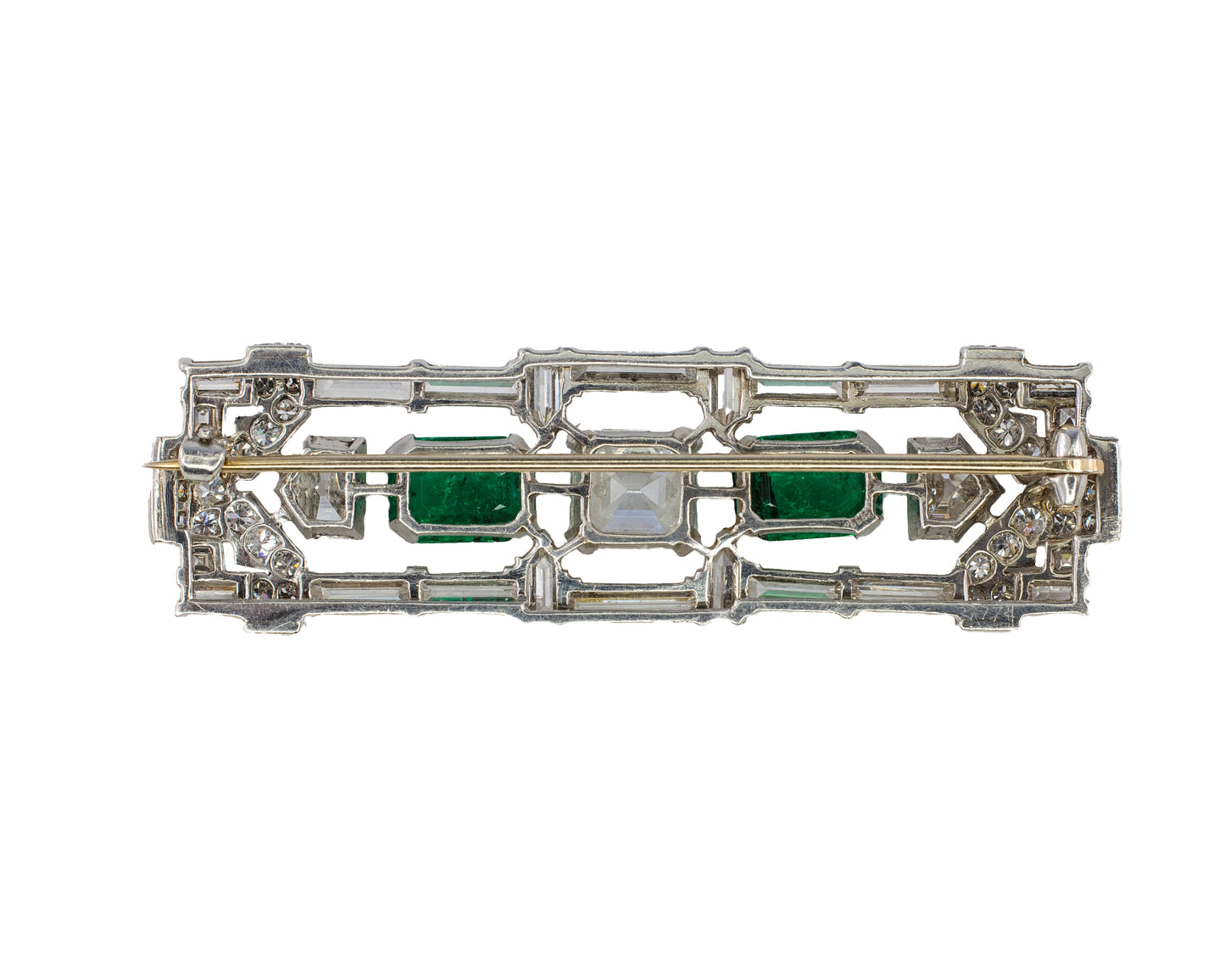 Art Deco Certified Cabochon Emerald & Diamond Brooch