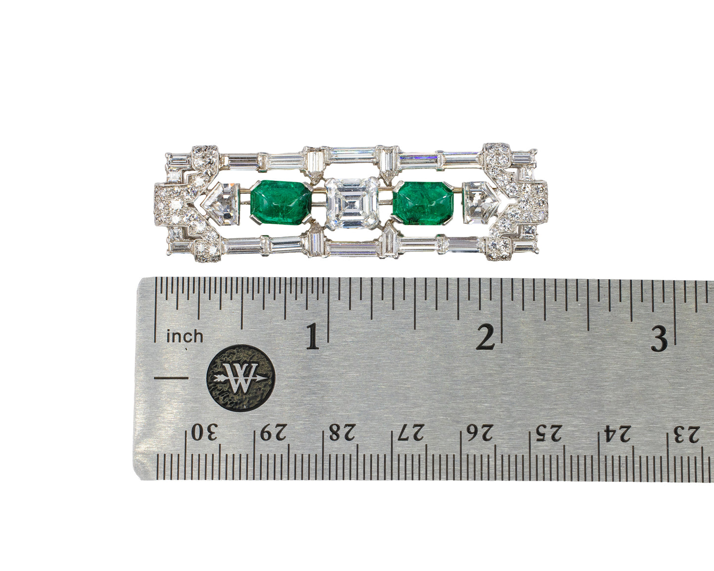 Art Deco Certified Cabochon Emerald & Diamond Brooch
