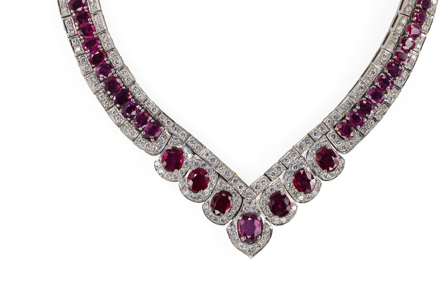 Ruby and Diamond V-Shaped Collar Necklace