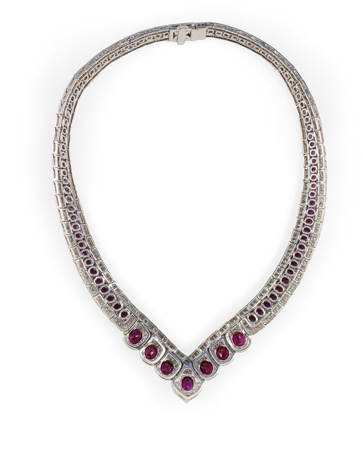 Ruby and Diamond V-Shaped Collar Necklace