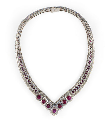 Ruby and Diamond V-Shaped Collar Necklace
