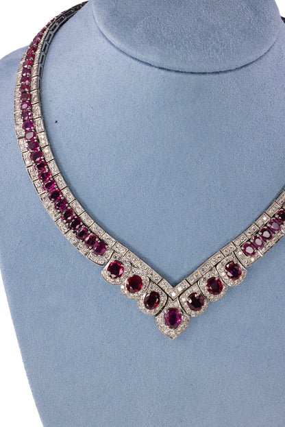 Ruby and Diamond V-Shaped Collar Necklace