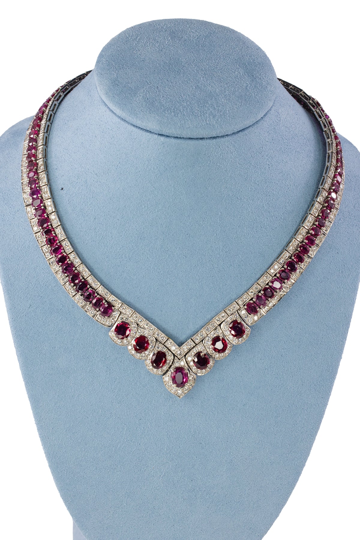 Ruby and Diamond V-Shaped Collar Necklace