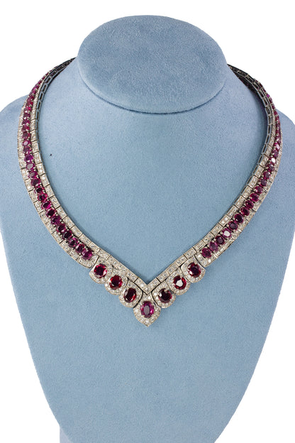 Ruby and Diamond V-Shaped Collar Necklace
