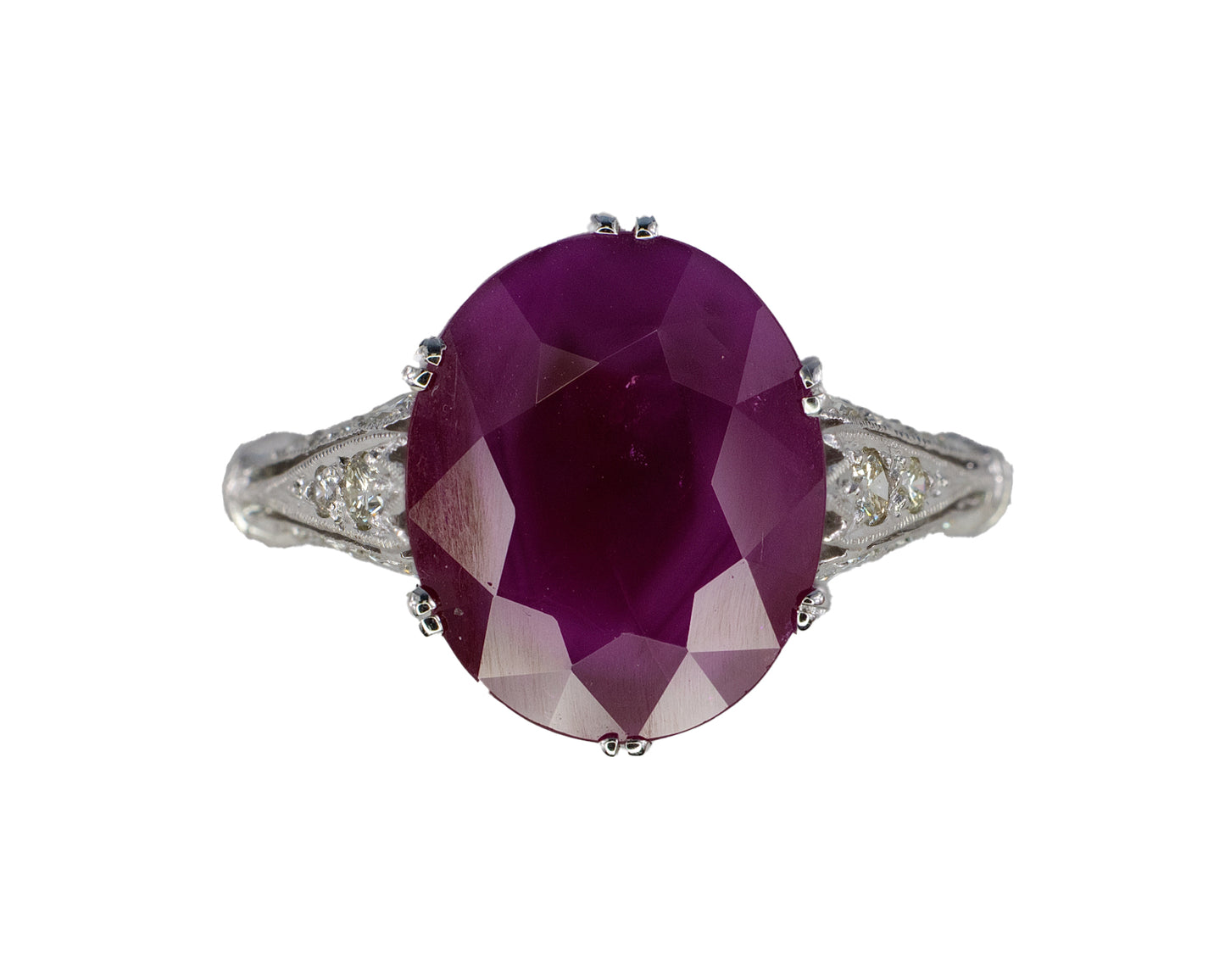 Oval Ruby and Diamond Accent Floral Filigree Ring