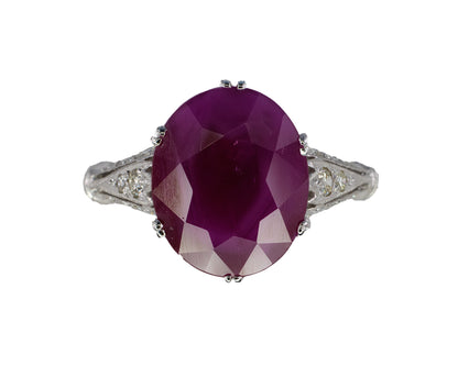 Oval Ruby and Diamond Accent Floral Filigree Ring