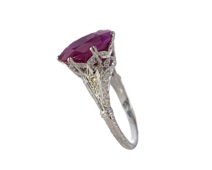 Oval Ruby and Diamond Accent Floral Filigree Ring