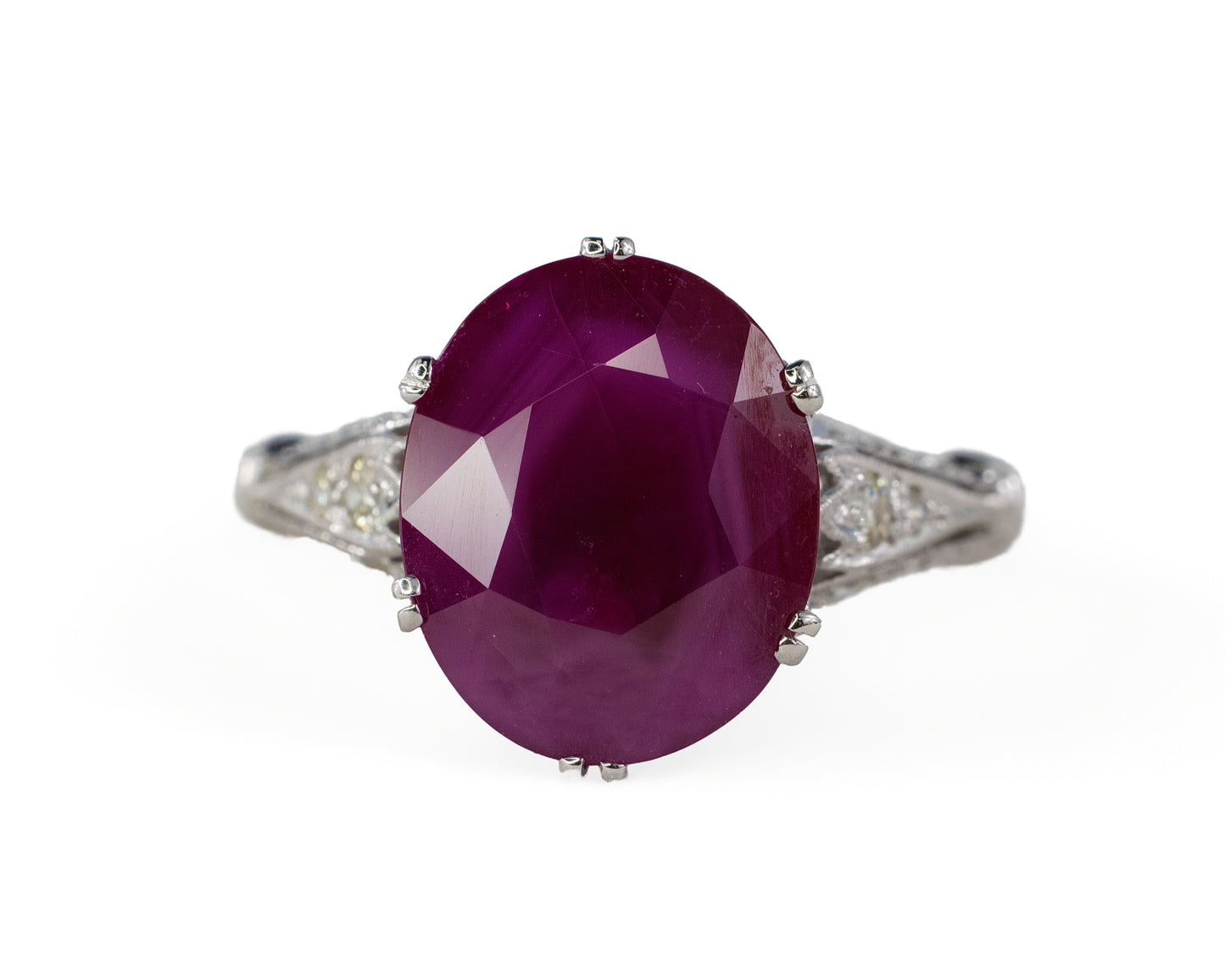 Oval Ruby and Diamond Accent Floral Filigree Ring