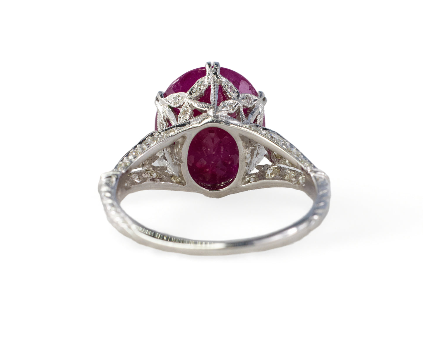 Oval Ruby and Diamond Accent Floral Filigree Ring