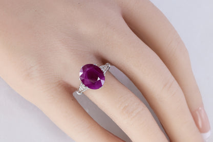 Oval Ruby and Diamond Accent Floral Filigree Ring