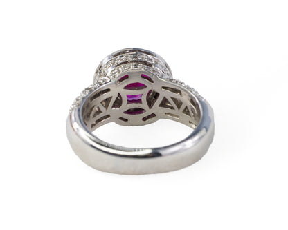 White Gold Ruby and Diamond Halo Multi Row Pavé Ring