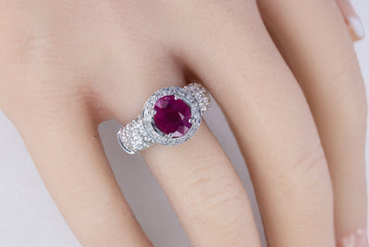 White Gold Ruby and Diamond Halo Multi Row Pavé Ring